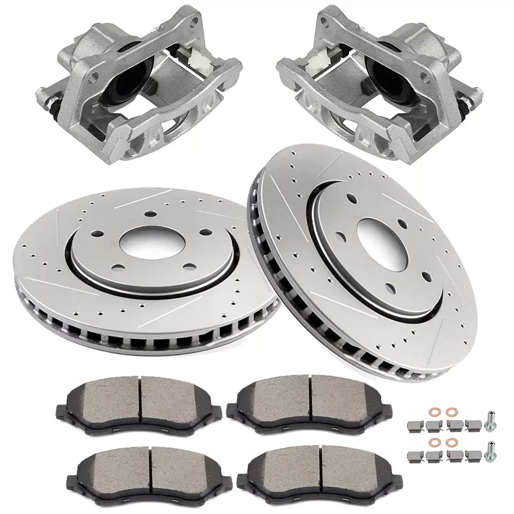 CCIYU Brake Kits with Calipers.Front 2 Dics Rotors 4 Ceramic Pads & 2 Caliper fit for 2008-2012 for Chrysler Town & Country.2008-2016 for dodge Grand Caravan.2012 for Ram C/V.09-12 for VW for Routan