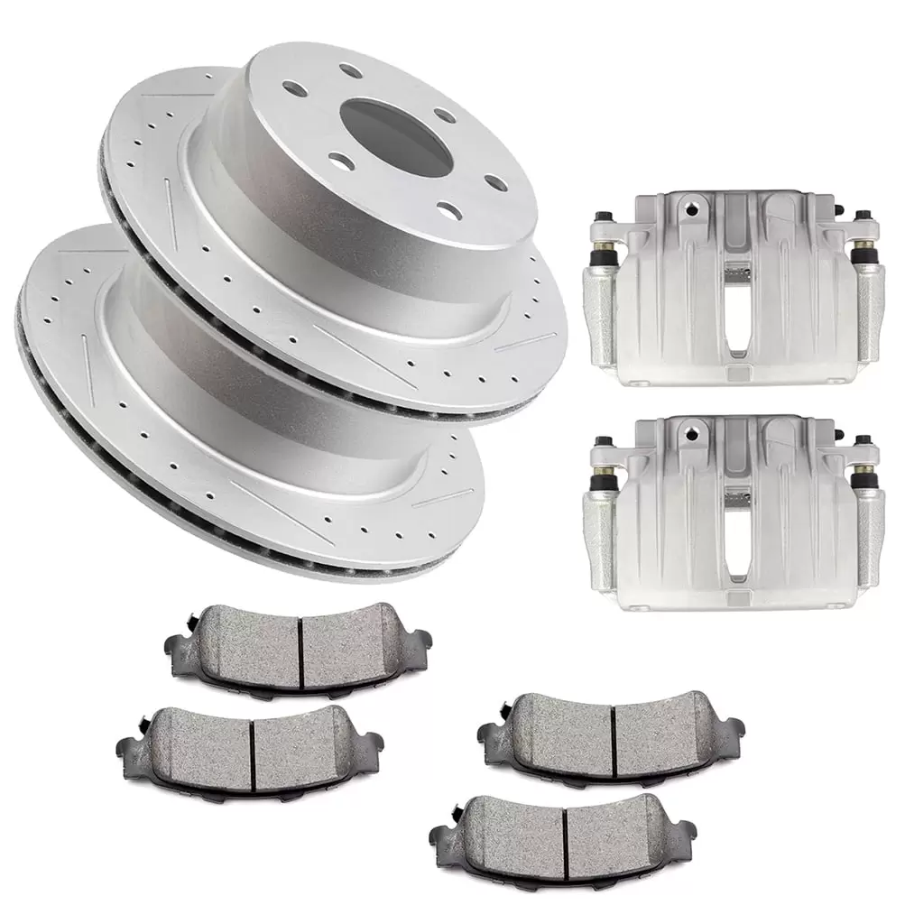 CCIYU Brake Kits with Calipers.Rear 2 Dics Rotors 4 Ceramic Pads & 2 Caliper fit for Chevy Silverado Suburban 1500 Classic Tahoe.02-06 for GMC Sierra 1500.00-02 for GMC Yukon/Yukon XL 1500