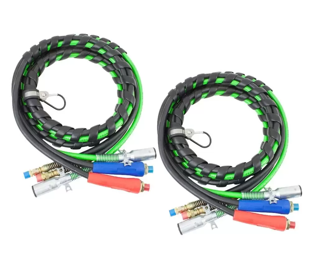 (2 Pack) 3-in-One Wrap 7 Way Electrical Green ABS Air Brake Lines 15 Ft