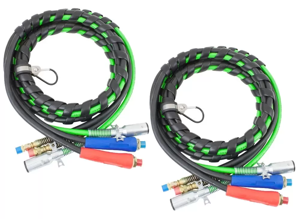 (2 Pack) 3-in-One Wrap 7 Way Electrical Green ABS Air Brake Lines 18 Ft