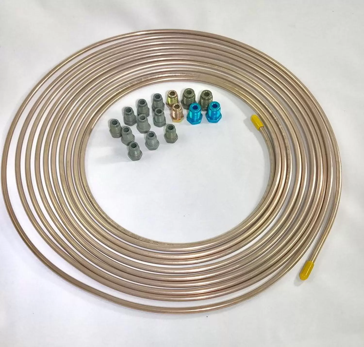 25 ft. Copper Nickel 3/16 Brake Line Tubing w/ metric brake line ISO/Bubble Flare fittings . (Pack of 16 fittings)