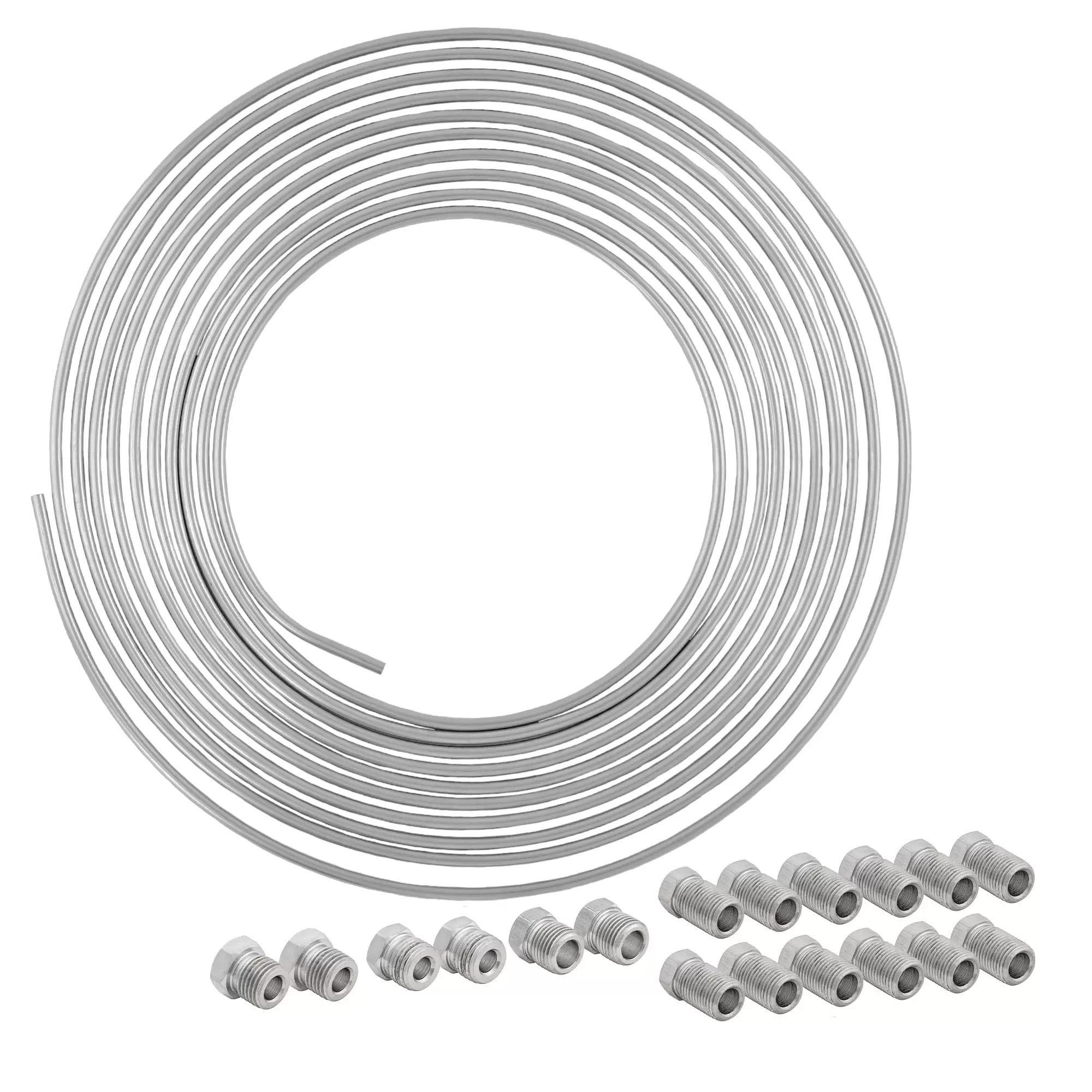 4LifetimeLines - 1/4 x 25' Stainless Steel Brake Line Replacement Tubing Coil & Fitting Kit