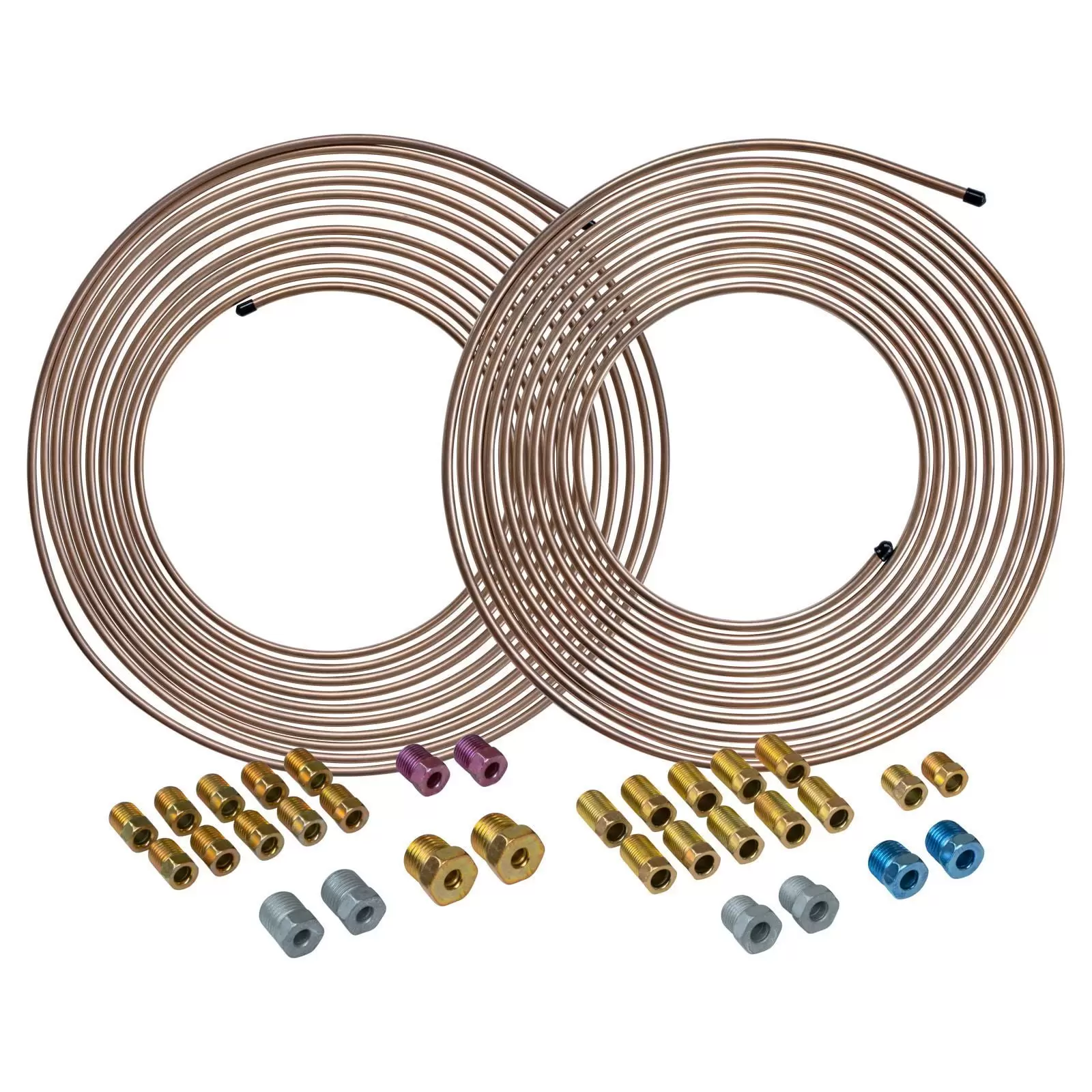 4LifetimeLines - Copper-Nickel Brake Line Tubing Coil and Fitting Kits. 3/16 & 1/4. 25'. 2 Kits