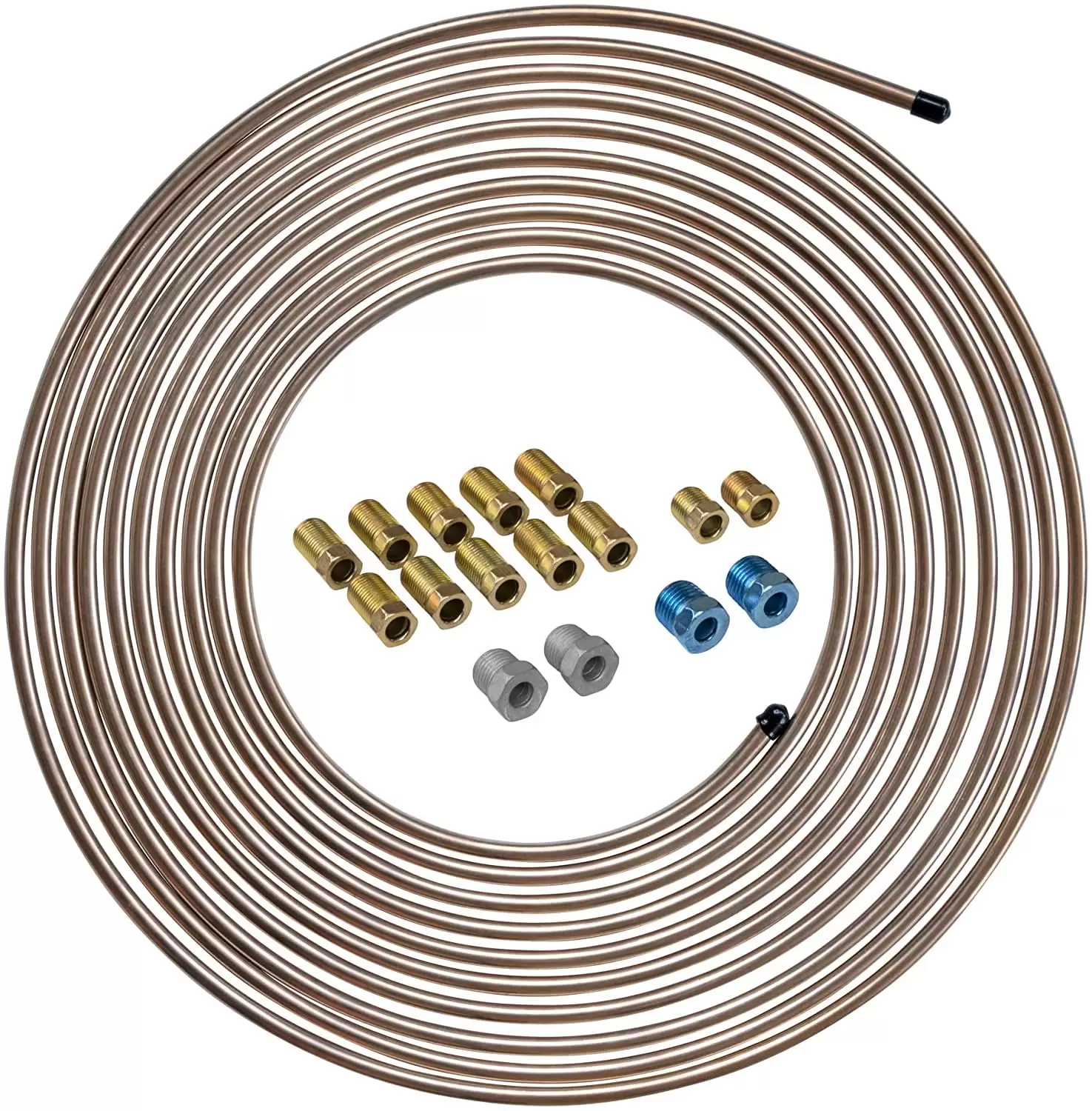 4LifetimeLines - Steel Tubing Coil Coated with Copper and Fitting Kit. 1/4 x 25 Replacement Brake Line