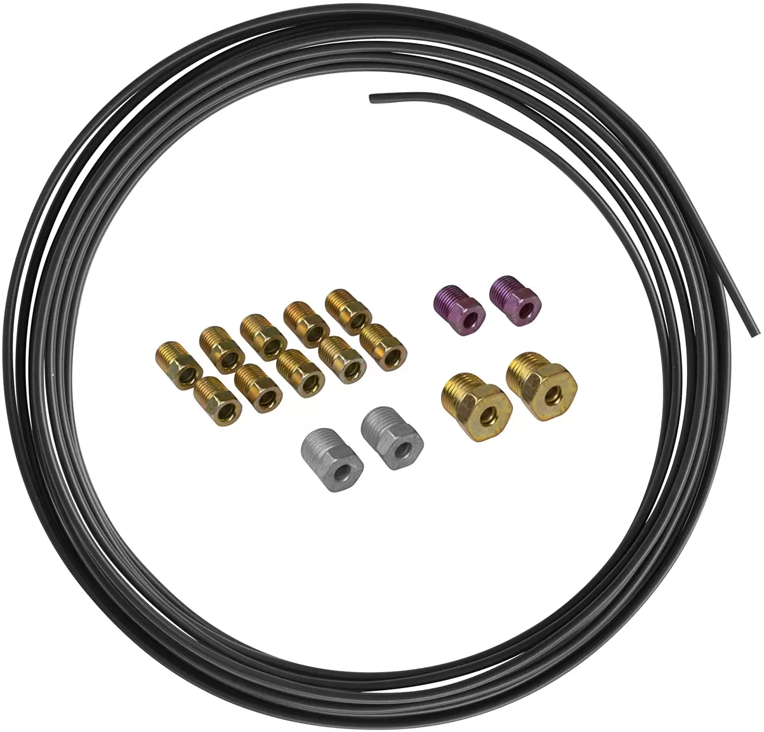 4LIFETIMELINES - PVF-Coated Steel Brake. Fuel. Transmission Line Tubing Coil and Fitting Kit. 3/16 x 25 ft