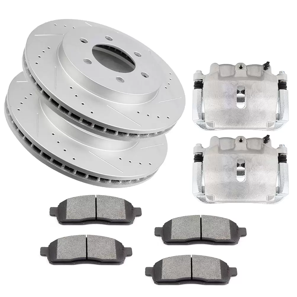 CCIYU Brake Kits with Calipers.Front 2 Dics Rotors 4 Ceramic Pads & 2 Caliper fit for 2005-2008 for Ford for F-150 .2006-2008 for Lincoln Mark LT