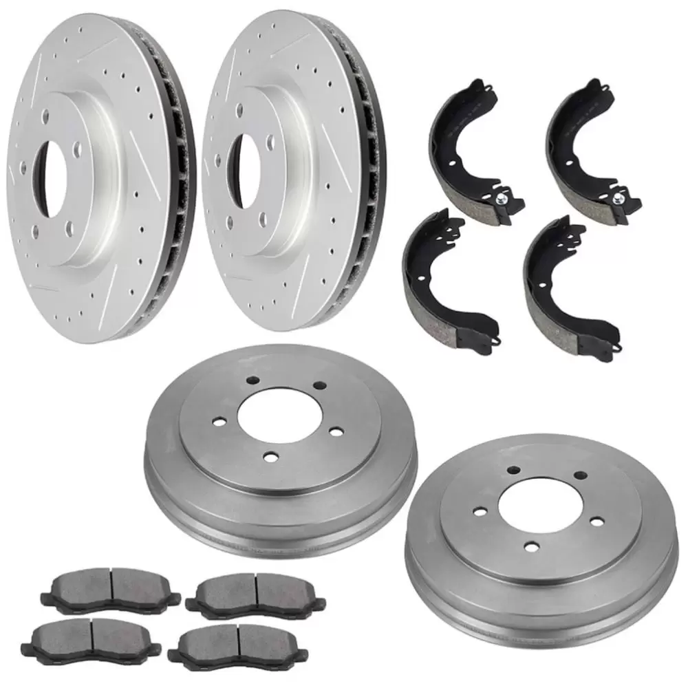 Brake Rotors Pads Drums Shoes Kit Front & Rear For Chrysler Dodge Jeep