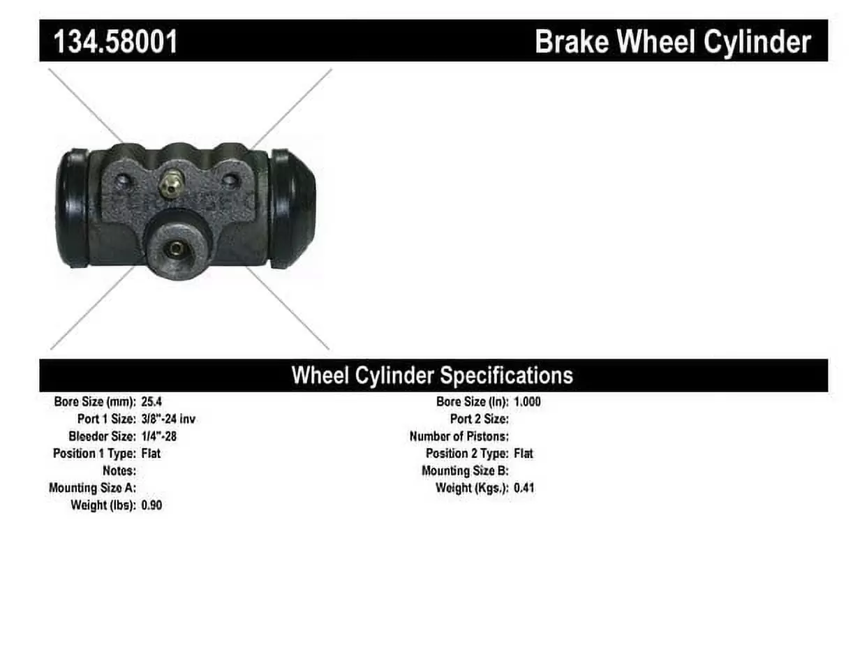 Centric Parts Drum Brake Wheel Cylinder P/N:134.58001