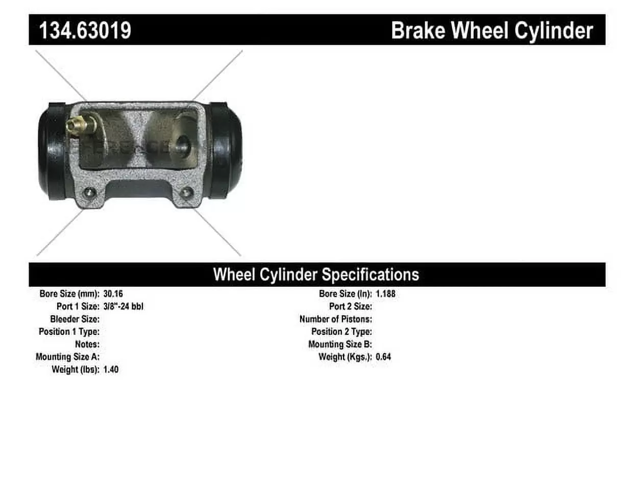 Centric Parts Drum Brake Wheel Cylinder P/N:134.63019