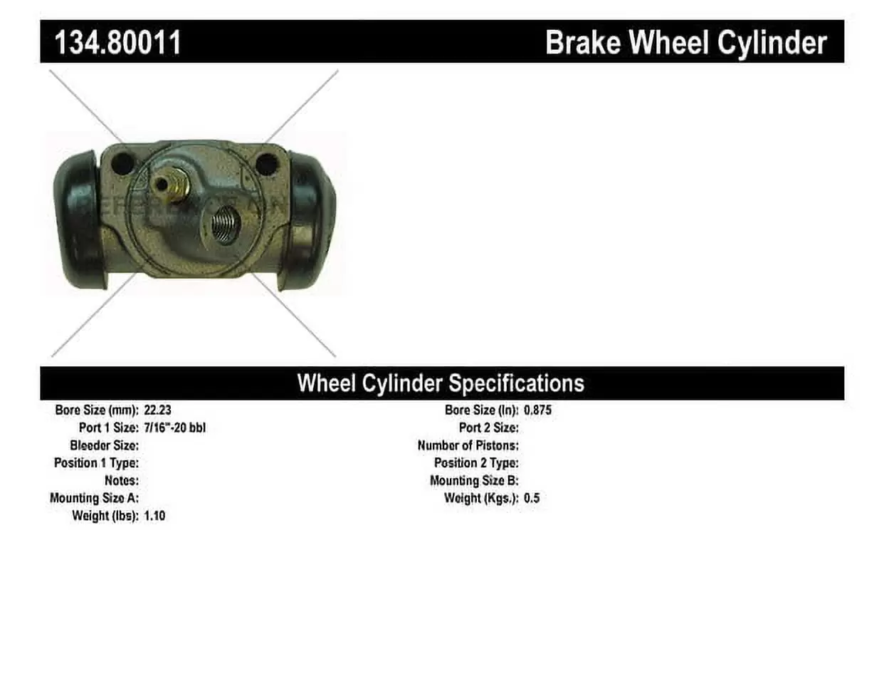 Centric Parts Drum Brake Wheel Cylinder P/N:134.80011 Fits select: 1967 CHEVROLET P30. 1984-1987 GMC PS4500