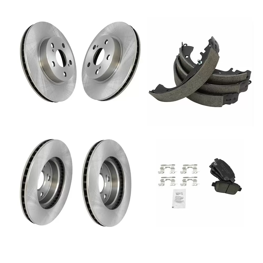 Front & Rear Ceramic Pads Rotors Drums & Shoe Kit w/ Fluids For 2004-2008 Prius