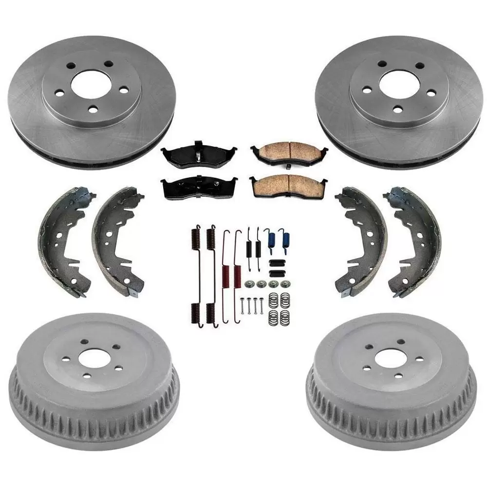 Front Rotors Rear Drums Brake Pads Shoes for Dodge Caravan 14 Inch Rims