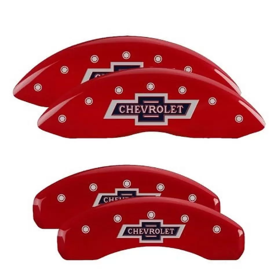 MGP 4 Caliper Covers Engraved F R 100 Anniversary Red Finish Silver Char 2019 Chevy Silverado 1500