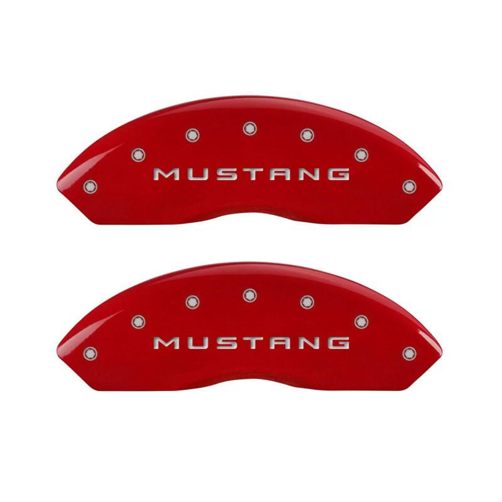 MGP 4 Caliper Covers Engraved Front Mustang Engraved Rear GT Red finish silver ch Fits select: 2010-2014 FORD MUSTANG