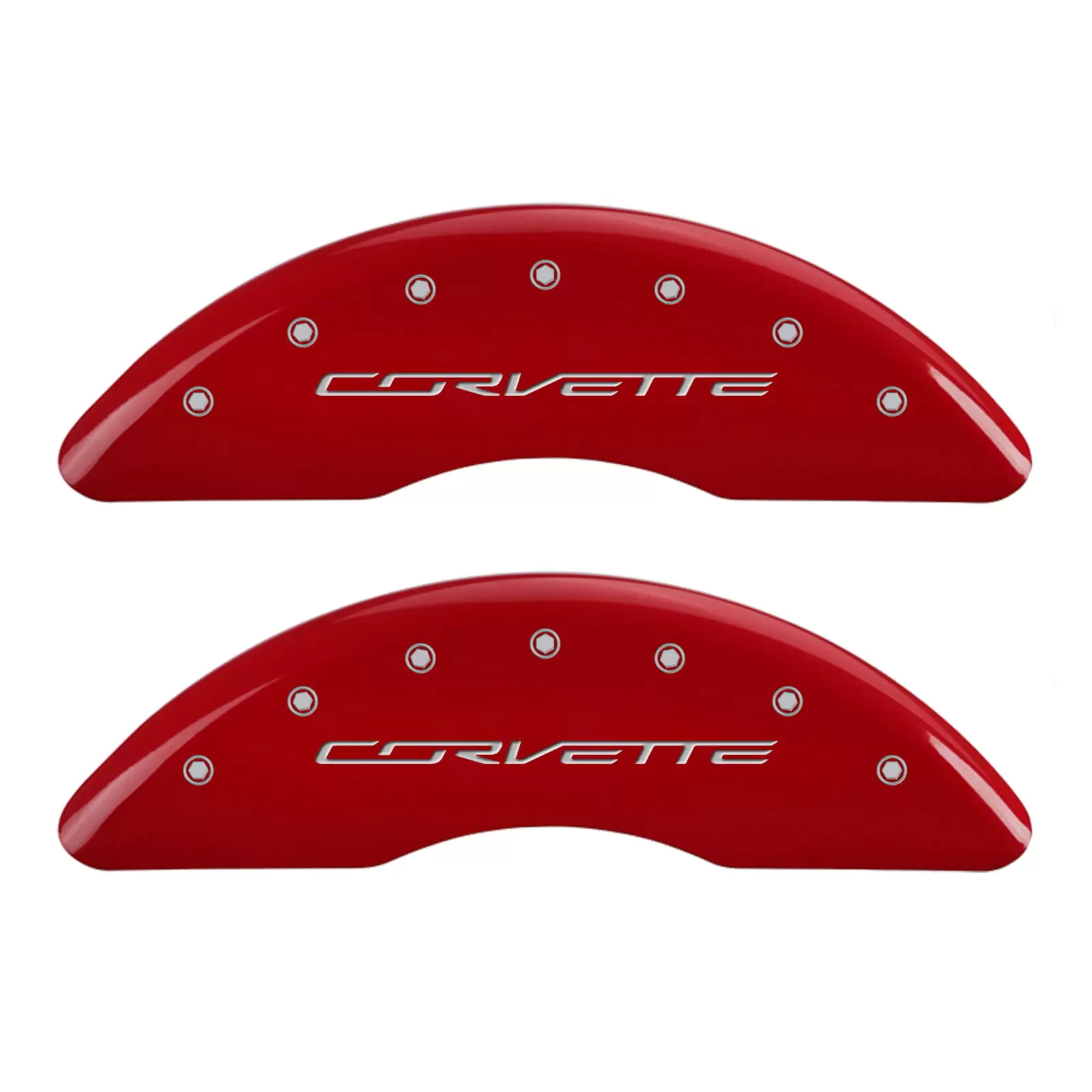 MGP 4 Caliper Covers Engraved Front & Rear C7/Corvette Red finish silver ch Fits select: 2014 CHEVROLET CORVETTE STINGRAY Z51 3LT. 2015-2016 CHEVROLET CORVETTE STINGRAY 2LT