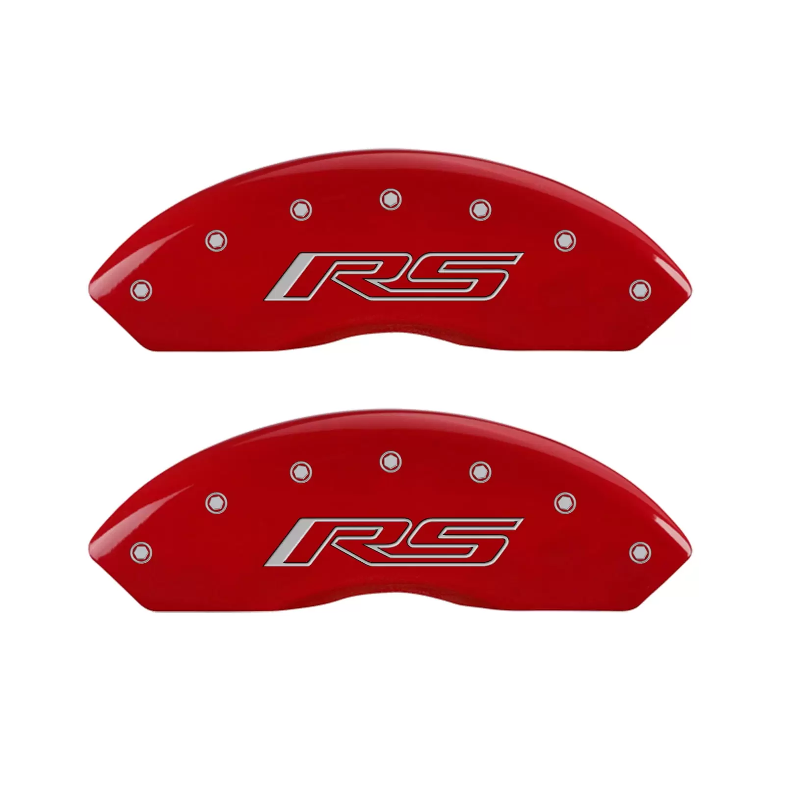 MGP 4 Caliper Covers Engraved Front & Rear Gen 5/RS Red finish silver ch Fits select: 2017 CHEVROLET CAMARO LS/LT. 2018 CHEVROLET CAMARO LT