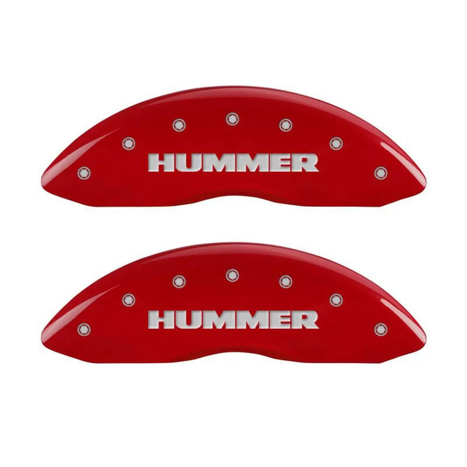 MGP 4 Caliper Covers Engraved Front & Rear Hummer Red finish silver ch Fits select: 2003-2005 HUMMER H2. 2006 HUMMER H2 SUT