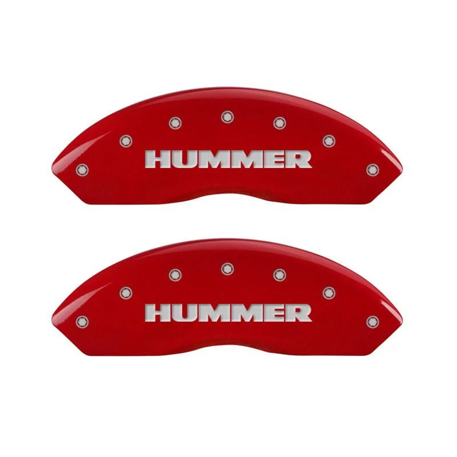 MGP 4 Caliper Covers Engraved Front & Rear Hummer Red finish silver ch Fits select: 2006-2009 HUMMER H3. 2009 HUMMER H3T