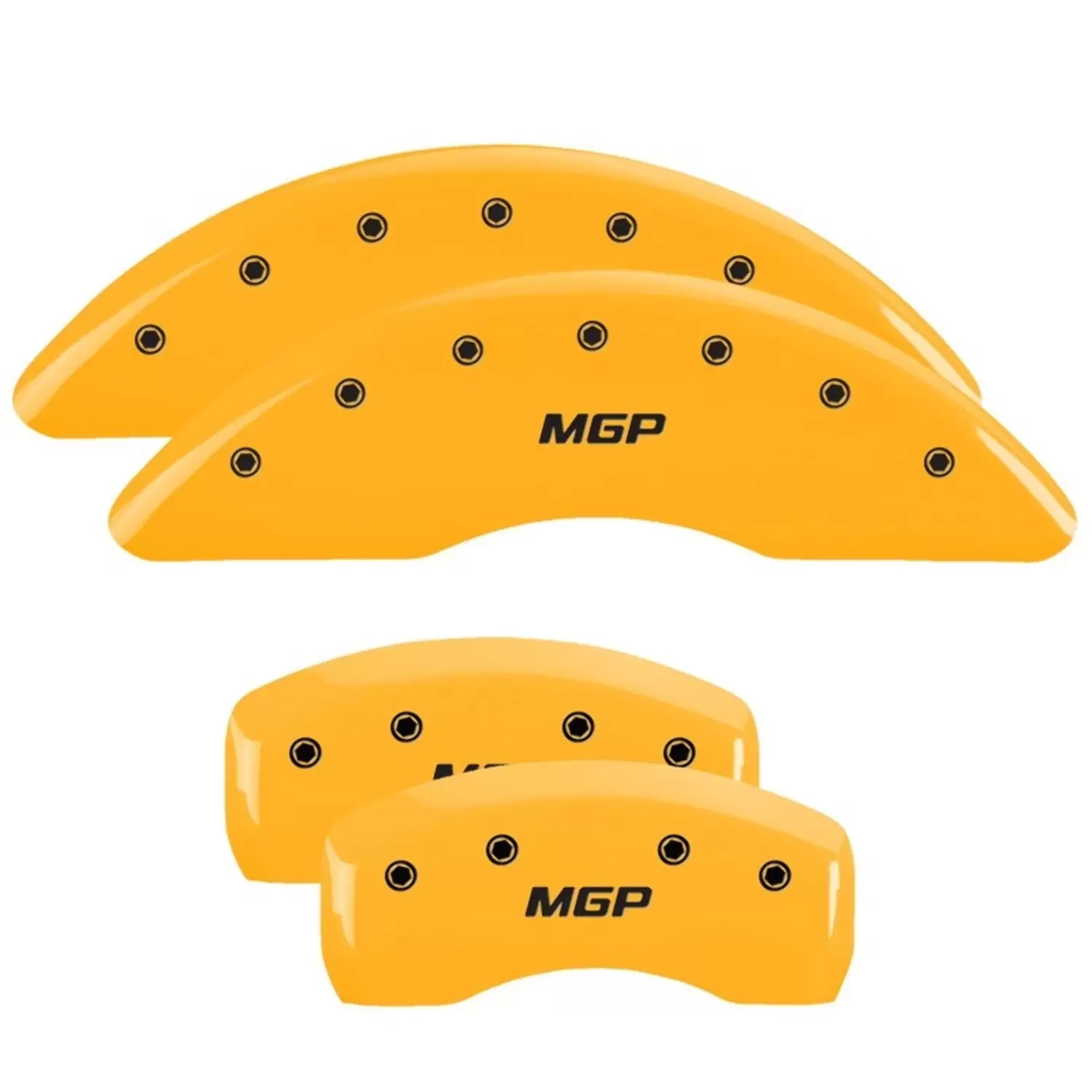 MGP 4 Caliper Covers Engraved Front & Rear MGP Yellow finish black ch Fits select: 2015 JAGUAR XF 3.0 SPORT AWD. 2011-2012 JAGUAR XJL