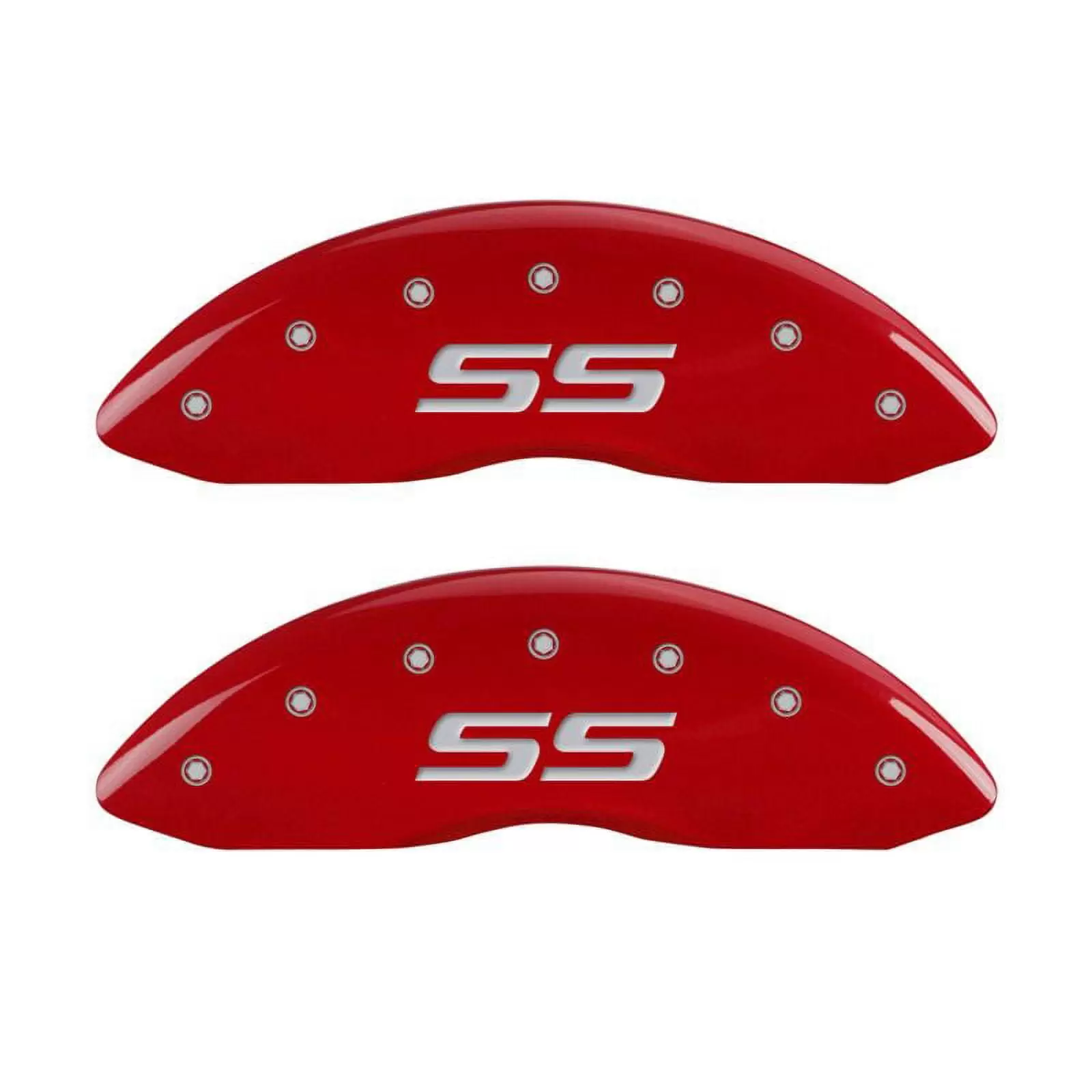 MGP 4 Caliper Covers Engraved Front & Rear Monte Carlo style/SS Red finish silver ch Fits select: 2006-2008 CHEVROLET IMPALA LT. 2009 CHEVROLET IMPALA 1LT