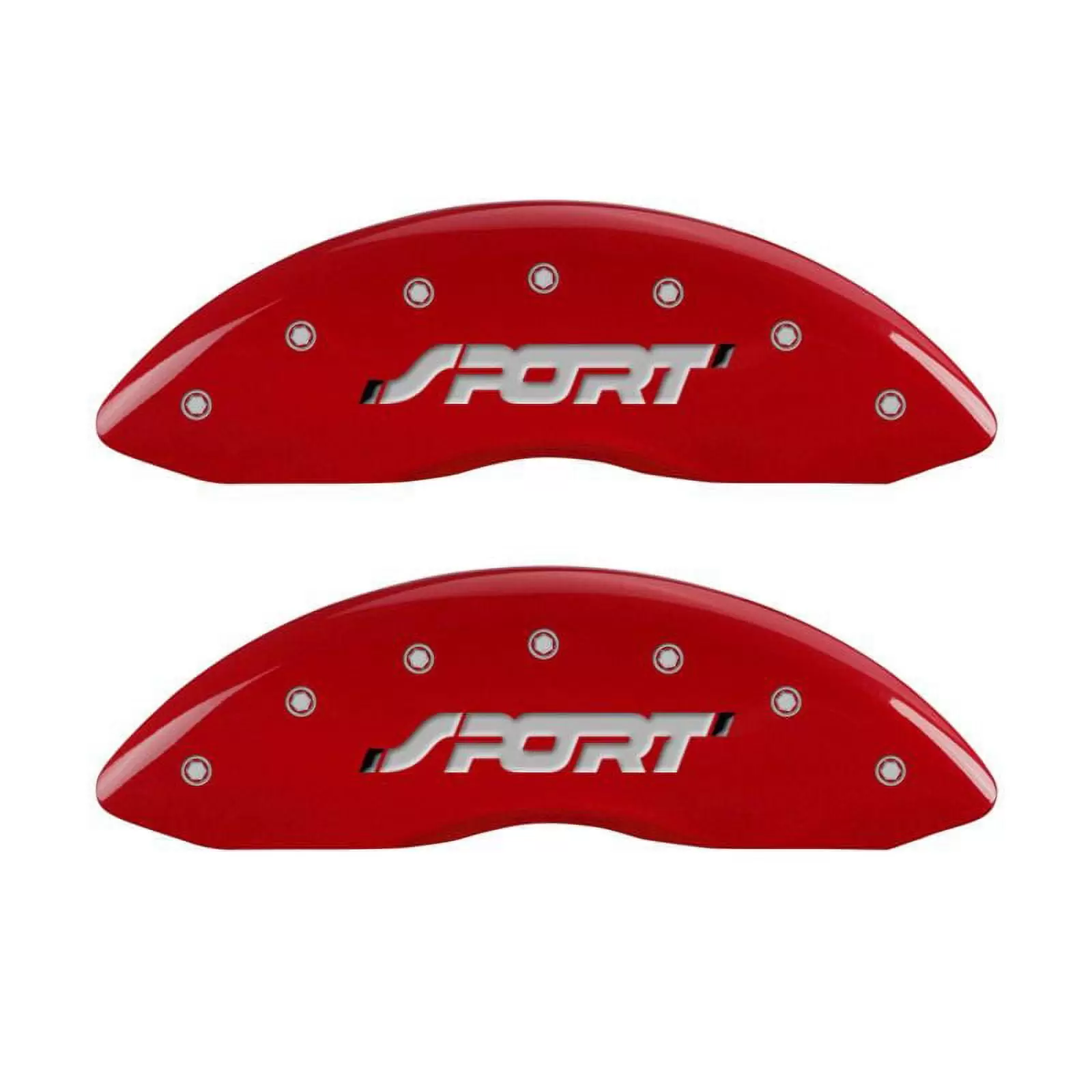 MGP 4 Caliper Covers Engraved Front & Rear SPORT Red finish silver ch Fits select: 2011-2019 FORD EXPLORER XLT