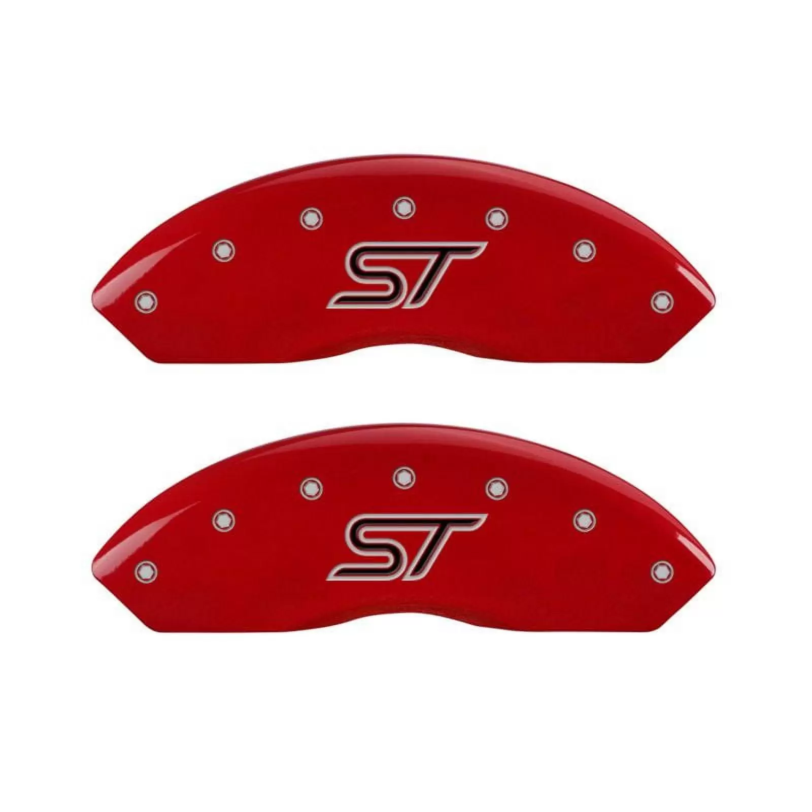 MGP 4 Caliper Covers Engraved Front & Rear ST Red finish silver ch Fits select: 2013-2018 FORD FOCUS ST