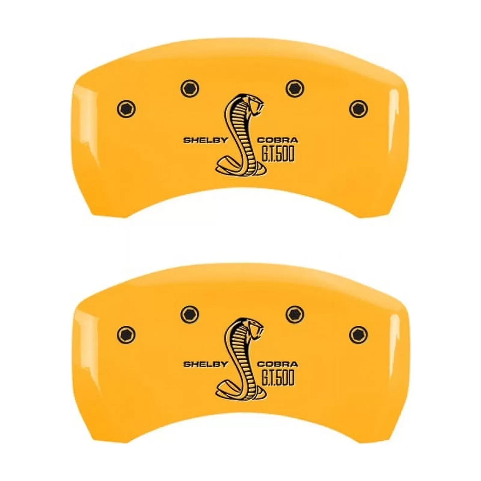 MGP Rear set 2 Caliper Covers Engraved Rear GT500 Shelby & Cobra Yellow finish black ch Fits select: 2005-2014 FORD MUSTANG GT