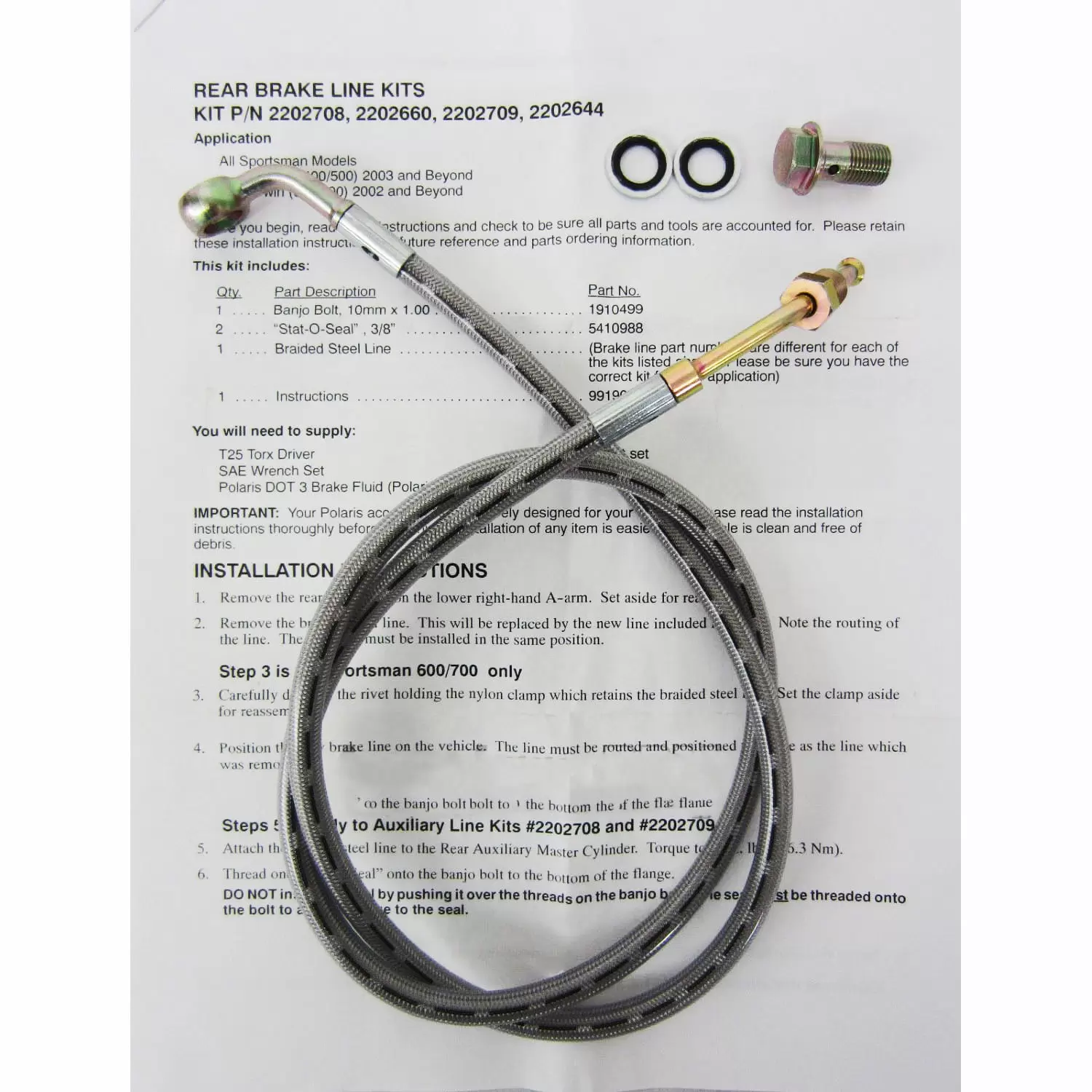 Polaris New OEM ATV Rear Brake Hose Line Kit 04-10 Sportsman 400 450 500 2202708