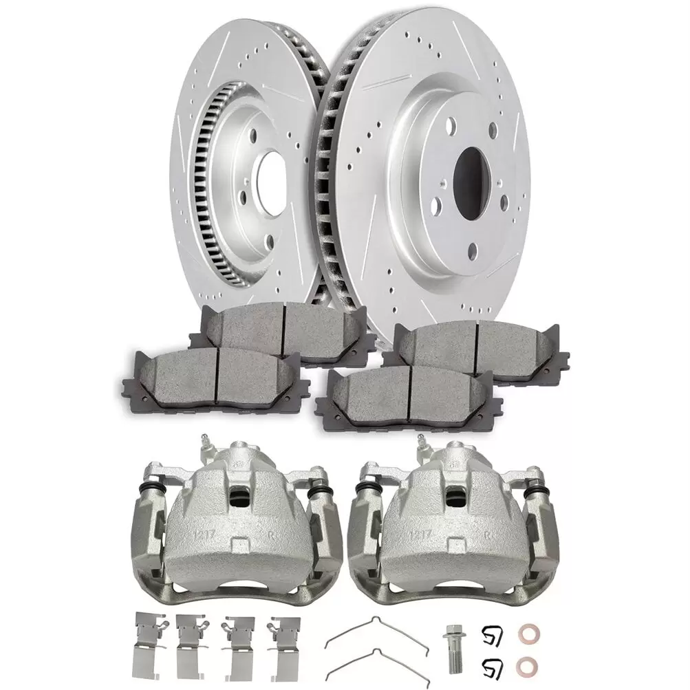 cciyu Front Left + Right Brake Kits with Calipers - 2 Dics Rotors 4 Ceramic Pads 2 Calipers With Bracket fit For Lexus 2007-2010 For Toyota 2007-2011