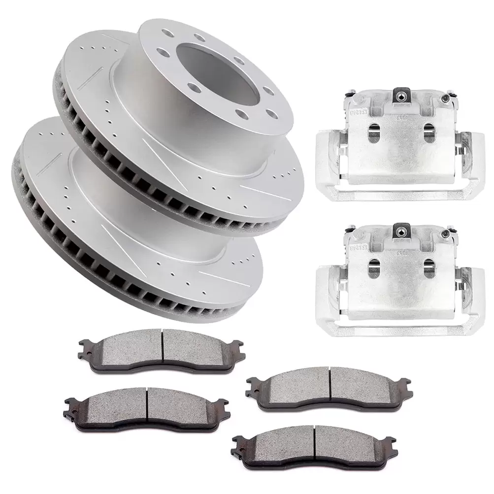 CCIYU Brake Kits with Calipers.Front 2 Dics Rotors 4 Ceramic Pads & 2 Caliper fit for 2006-2008 for dodge for Ram 1500 .2003-2008 for dodge for Ram 2500 .2003-2008 for dodge for Ram 3500