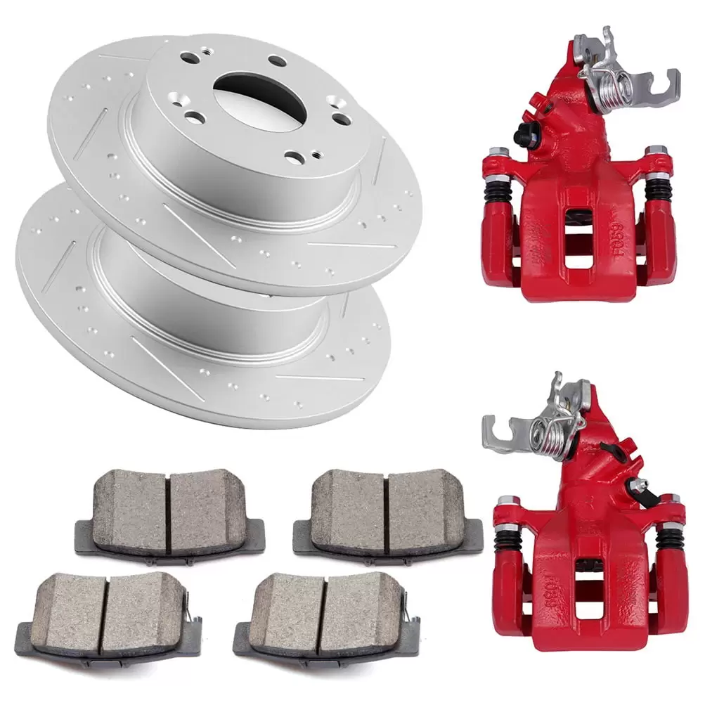 CCIYU Brake Kits with Calipers.Rear 2 Dics Rotors 4 Ceramic Pads & 2 Caliper fit for 2006-2007 for Honda Accord